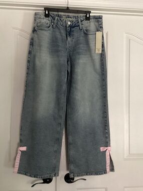 No Boundaries Women Wide Leg Denim Jeans, Size 10, Color Blue, Pink NWT